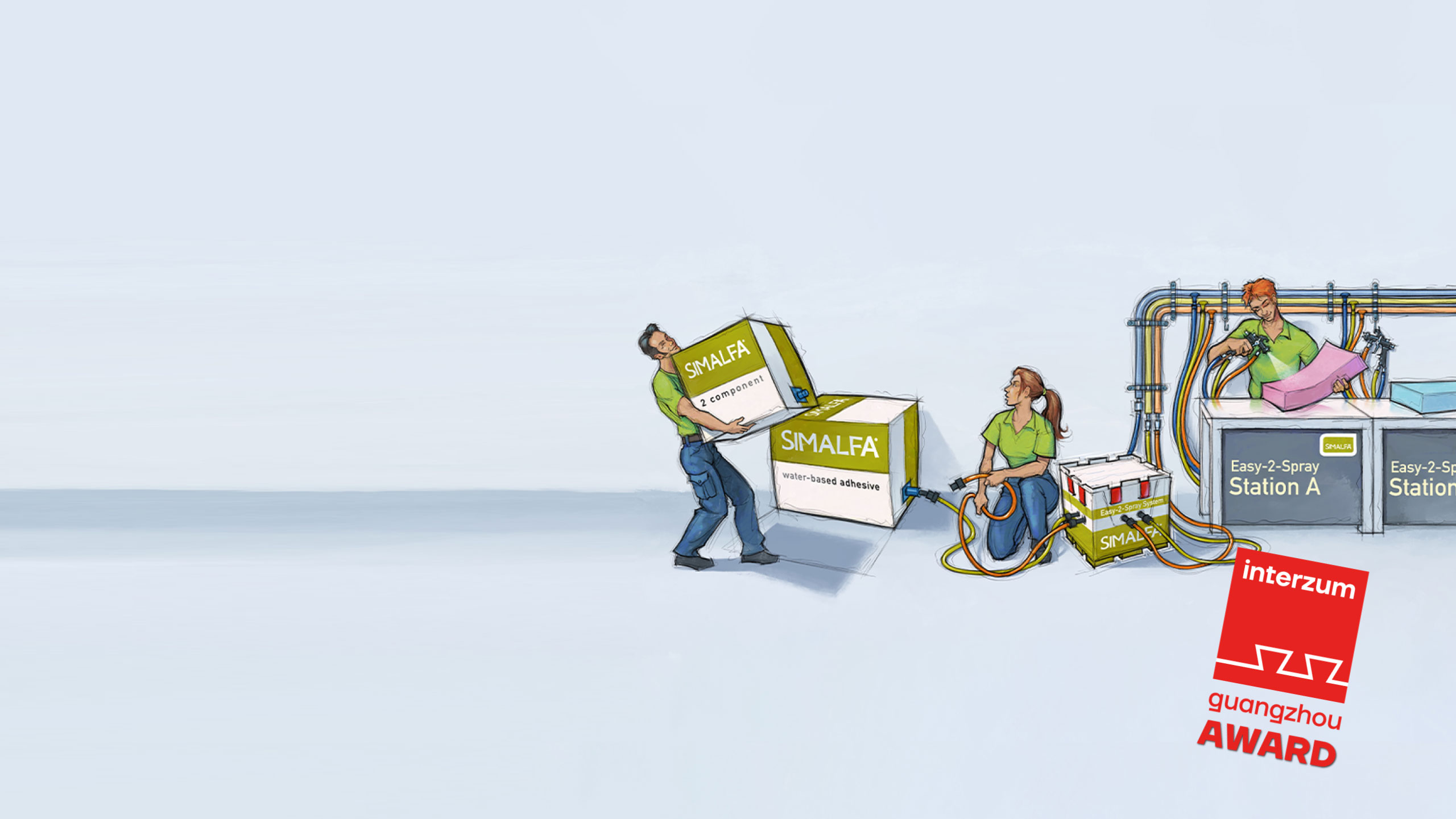 SIMALFA® Easy-2-Spray-System für wasserbasierte Schaumstoffverklebung in der Möbelproduktion