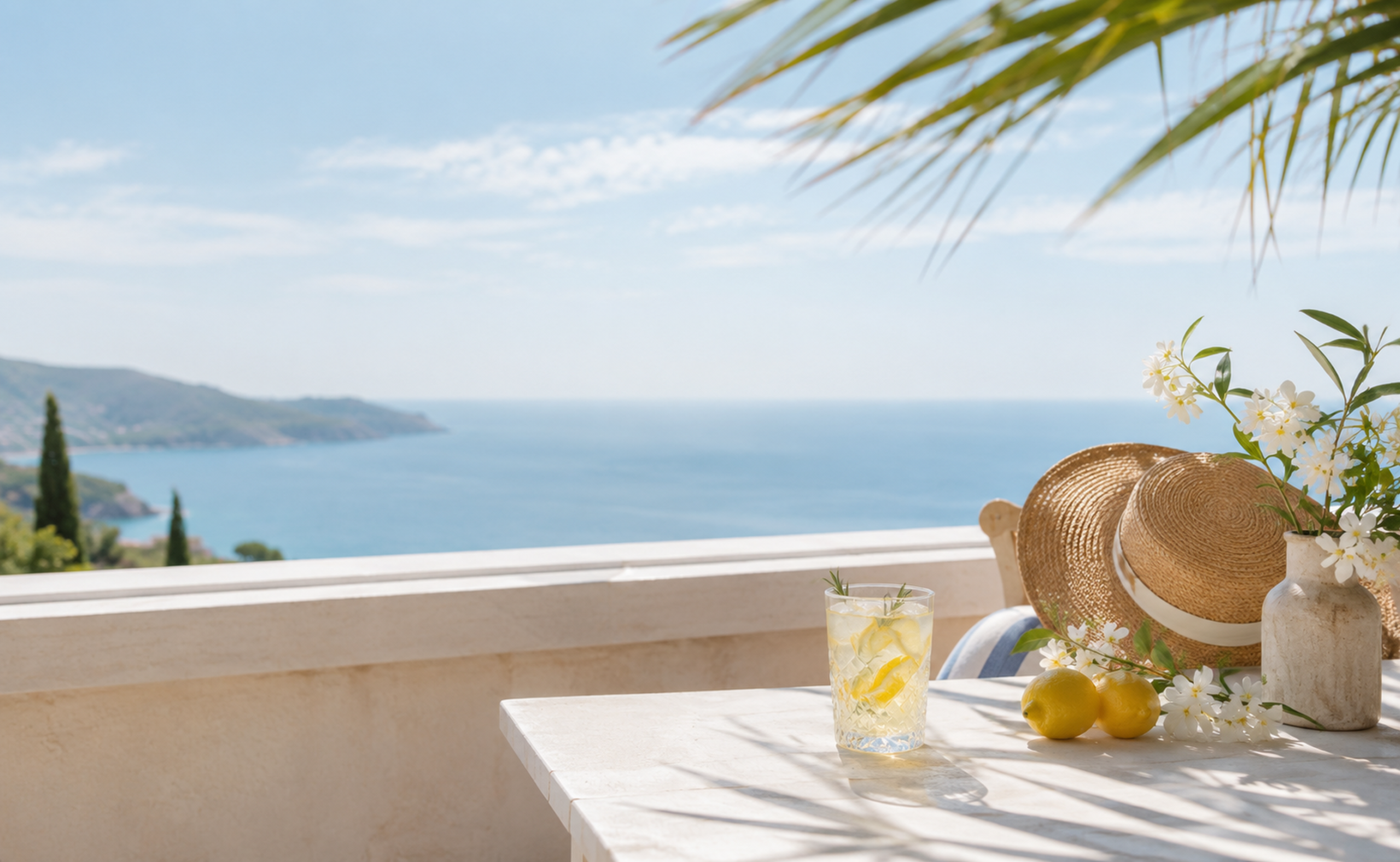 Sommerliche Terrasse mit Meerblick als Headerbild für die SIMALFA Betriebsferien 2026